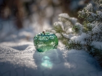 Śnieg, Szklane, Zielone, Jabłko, Grafika AI, Gałązki