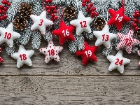 Adwentowa, Świąteczne, Kompozycja, Gałązki, Szyszki, Deski, Gwiazdki, Jagody