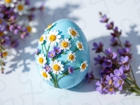 Fioletowe, Niebieskie, Wielkanoc, Jajko, Kwiaty, Białe