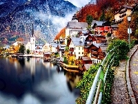 Jesień, Austria, Góry, Jezioro, Hallstatt