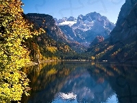 Jesień, Góry, Austria, Jezioro, Lasy, Gosau
