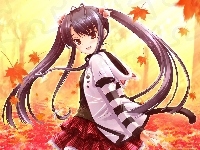 Jesień, Las, Anime, Dziewczyna, Liście, Manga