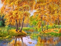 Rzeka, Jesień, Drzewa