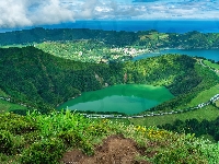 Jezioro, Azory, Portugalia, Sao Miguel, Lagoa do Canario, Góry