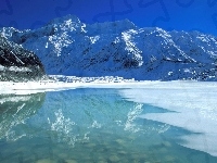 Jezioro, Nowa Zelandia, Góra, Zima