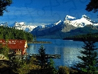 Jezioro, Kanada, Przystań, Góry, Maligne