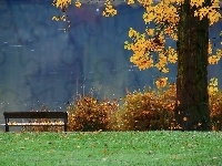 Ławka, Jesień, Jezioro, Park