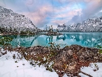 Jezioro, Góry, Lad, Zima