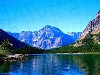 Jezioro, Góry, Las, Dom