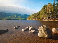 Jezioro, Góry, Lasy, Kamienie