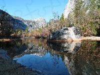 Jezioro, Yosemite, Park Narodowy, Góry