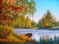 Łódka, Jezioro, Jesień