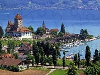 Jezioro, Szwajcaria, Zamek, Spiez, Thun