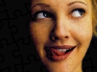 język, duże, oczy, Drew Barrymore