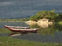 Brzeg, Kajaki, Sri Lanka, Jezioro, Skalisty, Drzewa