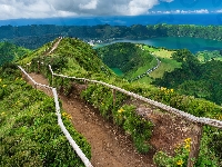 Wyspa Sao Miguel, Droga, Azory, Portugalia, Jezioro, Szlak, Miradouro da Boca do Inferno, Lagoa Rasa, Góry, Kaldera