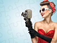 Kamera, Kobieta, Stylizacja pin-up