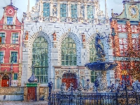 Zabytkowe, Gdańsk, Posejdon, HDR, Posąg, Dwór Artusa, Kamienice