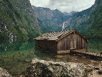Kamienie, Jezioro, Bawaria, Góry, Chata, Niemcy