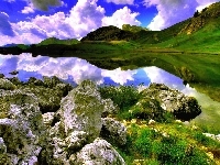 Kamienie, Lustrzane, Góry, Jezioro, Odbicie