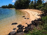 Kamienie, Ocean, Plaża, Hawaje