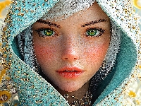 Biżuteria, Blondynka, Kobieta, Kaptur, Grafika, Kwiaty