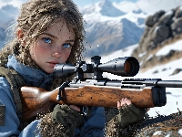 Niebieskooka, Karabin, Dziewczyna, Zima, Góry