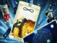 Fate Stay Night, lew, dziewczyna, karty, tarot