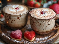 Taca, Filiżanki, Dwie, Kawa, Serduszka, Cappuccino