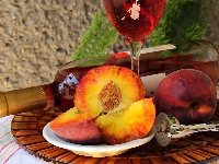 Butelka, Brzoskwinie, Wino, Kieliszek