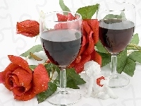 Kieliszki, Figurka, Czerwone, Róże, Wino