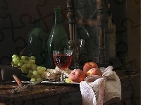 Kieliszki, Owoce, Wino, Butelki