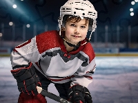 Kask, Hokeista, Chłopiec, Kij, Zawodnik, Hokej, Rękawice