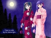 kimono, Fate Stay Night, dziewczyny, księżyc