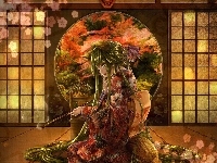 Kimono, Dziewczyna, Lisek, Fajka