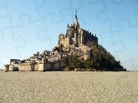 Wyspa, Klasztor, Mont Saint-Michel, Francja, Odpływ