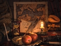 Klepsydra, Mapa, Kompozycja, Książki, Świeca