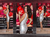Sukienka, Adriana Lima, Kobieta, Brunetka, Serduszko, Makijaż
