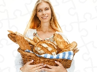 Uśmiechnięta, Kobieta, Ukraińska, Pieczywo, Kosz