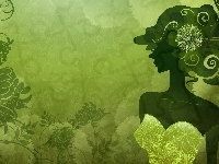 Zielone, Kobieta, Kwiaty