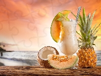 Melon, Koktajl, Wakacje, Kokos, Plaża, Ananas
