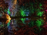 Kolorowe, Staw, Noc, Park, Altanka, Światła