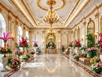 Fotele, Żyrandole, Donice, Hol, Bukiety, Kwiaty, Wnętrze, Kolorowe