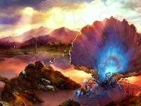 Kolorowe, Fantasy, Krajobraz, Grafika, Muszelki, Światła