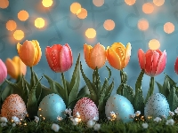 Wielkanoc, Kolorowe, Tulipany, AI, Pisanki