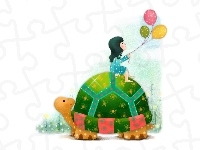Żółw, Dziecko, Kolorowy, Balony