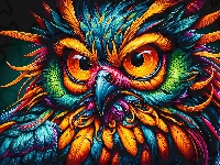 Sowa, Kolorowy, Ptak, Grafika, Pióra