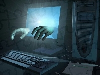 Światło, Komputer, Dłonie