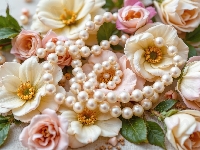 Perły, Kremowe, Kwiaty, Korale