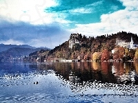 Jezioro Lake Bled, Zamek Bled Castle, Słowenia, Bled, Kościół